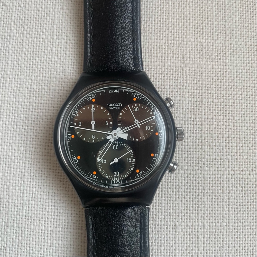 SWATCH Wall Street chronograph rare vintage 1991 black leather band